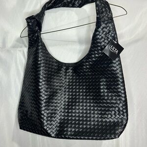 Ulta Beauty black faux leather woven hobo shoulder bag